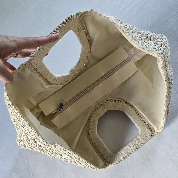 Ramla▪️Rafia Bag Half Moon Woven Straw Clutch Boho Beachy - Picture 4 of 7